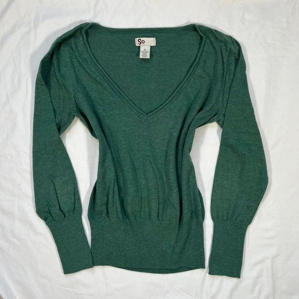 y2k green v-neck spring sweater